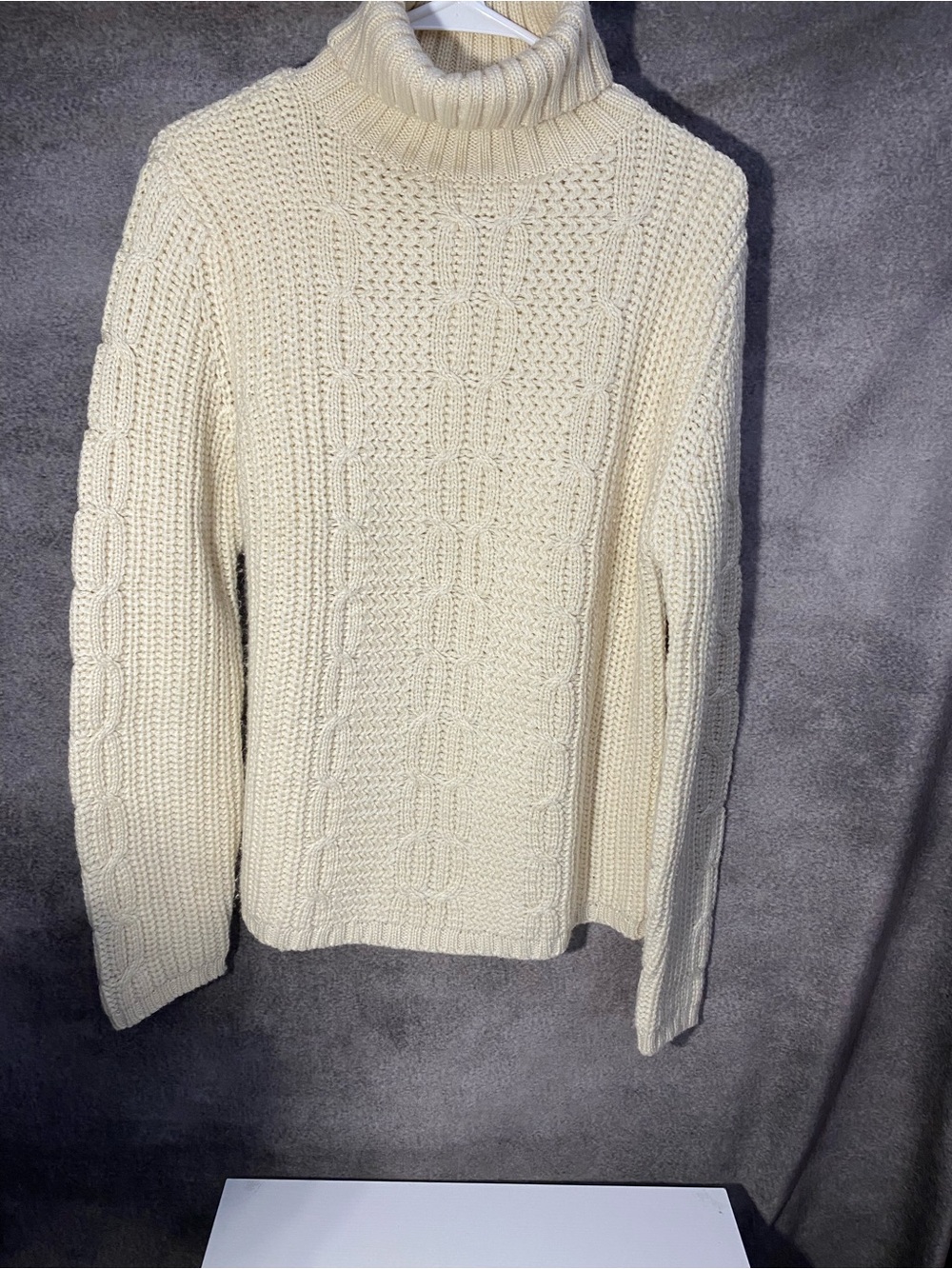 Vintage Tangents Cable Knit Turtleneck Sweater Womens L Cream Wool Blend